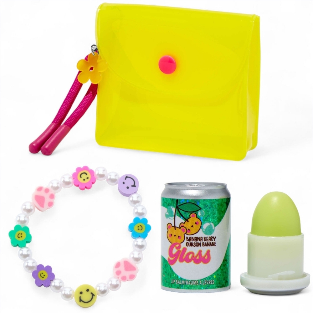 Claire’s Bundle – Yellow Daisy Coin Purse, Banana Beary Lip Balm & Bracelet